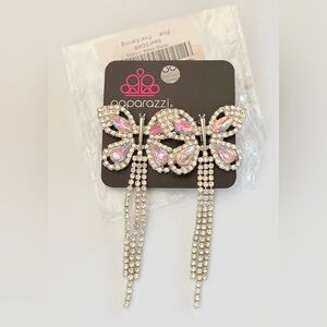 Paparazzi Silver and Pink Iridescent Butterfly Earrings